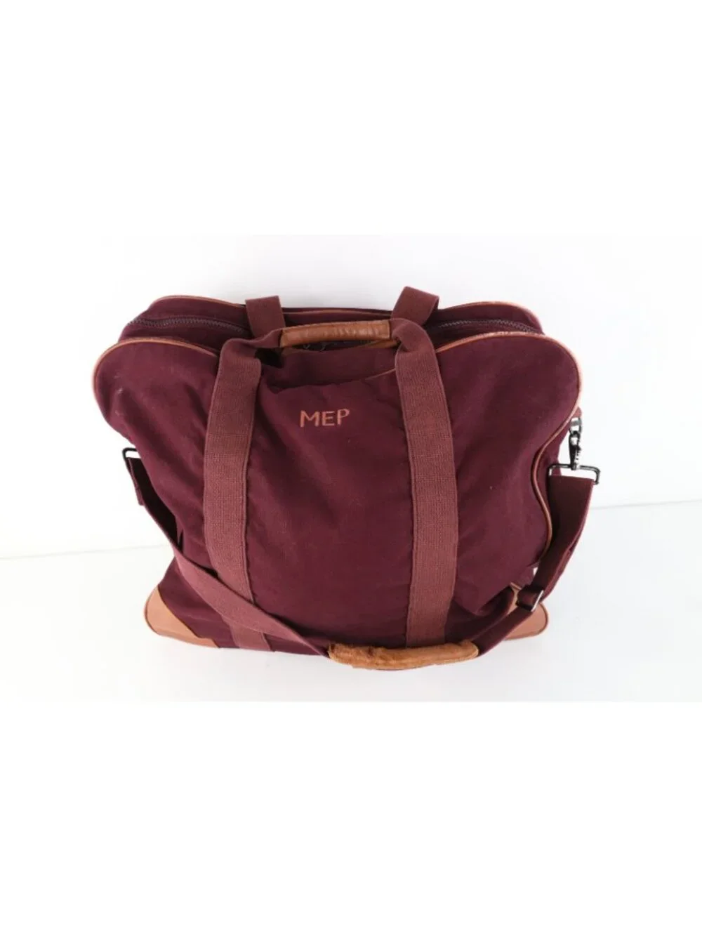 Vintage 90s Lands End Deluxe Square Rigger Distressed Canvas Leather Bag Red USA